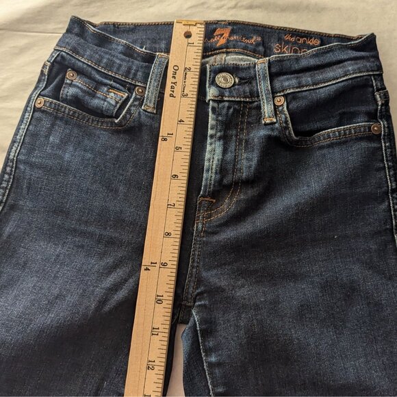 7 For All Mankind Ankle Skinny Jeans 24 Distressed Hem Dark Wash - Picture 9 of 11